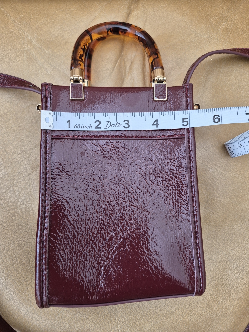 Anthropologie Small Burgundy Crossbody Bag with Tortoiseshell Handles - Picture 8 of 8